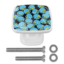 4 pomelli bianchi per armadietti da cucina, camera da letto, guardaroba, cassettiera, cassettiera, motivo: teschio di zucchero blu