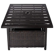 COSTWAY Tavolo di Vimini Giardino con Foro per Ombrellone, Struttura in Acciaio, Rattan, Marrone, 55,5x55,5x46cm