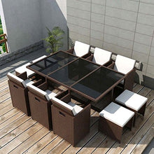 UnfadeMemory Set da Pranzo da Giardino Tavolo e Sedie da Esterno 11 pz con Cuscini Polyrattan Marrone