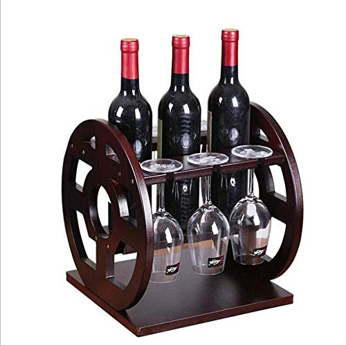 Scaffale Legno Porta Vino Cremagliera Del Vino Creativa Portabottiglie In Piedi Porta Bottiglie E Vetro - Contiene 3 Bottiglie Di Vino Rosso Appendi 6 Bicchieri Da Vino