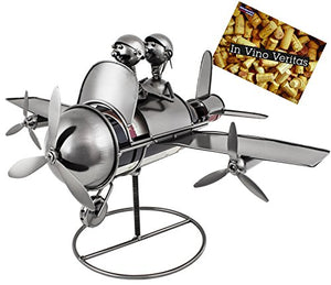 Brubaker Bottiglia di Vino Titolare velivolo Aereo con Pilota e Co Pilota Supporto Metallo Oggetto Decorativo con Biglietto d' Auguri per Bottiglie di Vino Regalo