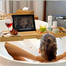AnnYGJ Vassoio di Vasca da Bagno, bambù Scalabilità 74-110cm di Altezza Nascosto Ripiani in Vetro Regolabili Posizionati Studio Nell'alloggiamento del iPad Lavoro per La Mensola del Bagno (74x25x5cm)