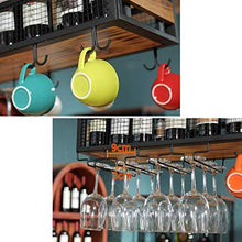 RUXMY Armadietto del Vino Scaffale per Vino da Appendere a Parete in Metallo/Ferro Scaffale per Bar in Legno massello Scaffale per Vino Industriale, Bottiglie, Calice e portabicchieri con Catena