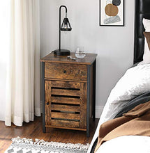 VASAGLE Comodino con Cassetto, Tavolino con Scomparto e Anta a Persiana, Mobiletto per Camera da Letto, Salotto, Struttura in Metallo, Stile Industriale, Marrone Vintage e Nero LET063B01