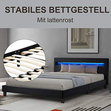 WGYDREAM Letto Letto Matrimoniale in Legno Massello Telaio del Letto Nero con Illuminazione A LED E Testata Bedstead in Pelle Base per Adulti Adolescenti per Bambini
