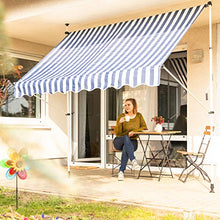 Relaxdays Tenda da Sole, Protezione per Il Balcone, Regolabile, Senza Forare, a Manovella, Larga 150 cm, a Righe Blu, Bianco, 150 x 120 cm