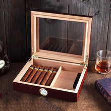 Umidificatore a scatola isolante 6 Sigari Humidor Dispositivo di Raffreddamento Portatile Legno di Cedro Cigar Idratante Governo Prospettiva Tetto Apribile Due Aree di Stoccaggio Igrometro Esterno