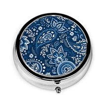 Blue Soma Paisley - Contenitore rotondo per pillole a 3 scomparti, in metallo, per medicina e vitamina