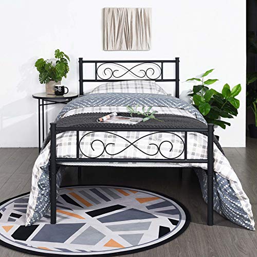 EGOONM Struttura Letto Singolo Metallo 90x190 cm, Struttura Letto in Metallo a Doghe con Motivo - con Spazio di archiviazione, Nero