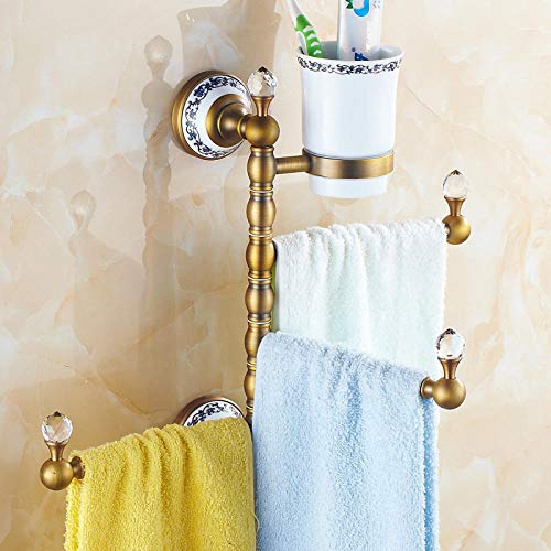 Joeesun Portasciugamani in rame antico portasciugamani rotante portasciugamani da bagno portasciugamani da bagno, antico europeo 3 stick 1 tazza