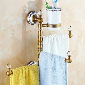 Joeesun Portasciugamani in rame antico portasciugamani rotante portasciugamani da bagno portasciugamani da bagno, antico europeo 3 stick 1 tazza