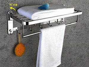 MBYW Portasciugamani Moderno Alto carico Portasciugamani Elegante da Bagno Mensola portaoggetti Towel Rack, Stainless Steel, Folding, Shelf, Wall-Mounted, Bathroom Storage Rack, with Hook 60 * 24cm