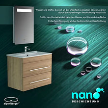 Lavabo in ceramica con mobiletto in rovere opaco, specchio con illuminazione a LED, mobile da bagno per gli ospiti, bagno e lavabo di design a specchio
