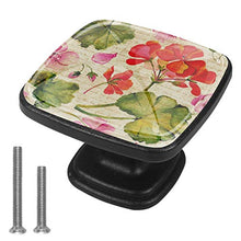 Fiori di geranio estate vintage Pomelli per Porta Set di 4 Pomelli per Mobili Manopole per Cassetti Cucina Armadio Vetro