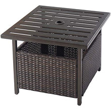 DREAMADE Tavolino in Rattan da Giardino con Foro per Ombrellone, Tavolo di Vimini da Esterno, Tavolino in Resina con Telaio in Acciaio, Marrone Scuro