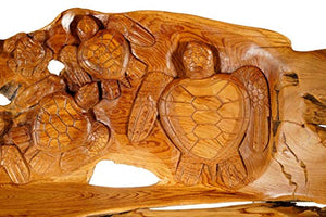 Windalf - Panchina da giardino rustica, 154 cm, con tartarughe portafortuna, realizzata a mano, in legno di radice