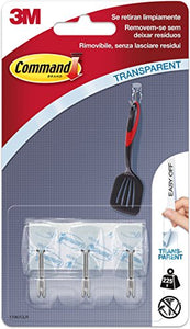 Command Ganci da Cucina Trasparenti con Punta Metallica, Ganci per Appendere Presine, Attrezzi Cucina, Strofinacci, Ganci Portasciugamani con Tenuta Fino a 225 Gr, 3 Ganci e 4 Strisce Adesive