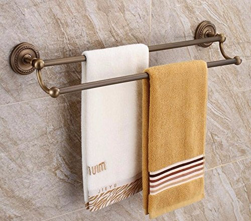 MBYW Portasciugamani Moderno Alto carico Portasciugamani Elegante da Bagno Mensola portaoggetti Porta Asciugamani, Rame, Stile Vintage, Doppio portasciugamani da Bagno, Montaggio a Parete, 55 cm