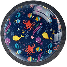 Ocean Life Jellyfish Octopus Seaweed Navy Pomelli per Porta Set di 4 Pomelli per Mobili Manopole per Cassetti Cucina Armadio Vetro