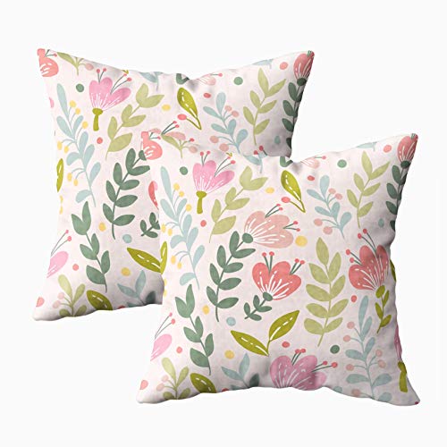 Kris.D Fodere per Federa da tiro quadrate 18X18 Pollici Modello Elegante Fiori Rosa Pasqua Cuscini con Cerniera con Stampa su Entrambi i Lati Cuscino per Arredamento da Fattoria, Turchese Giallo