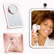 Fancii Specchio per Trucco Portatile con 56 Luci a LED Dimmerabili e Ingranditore 1x e 10x - Specchio Cosmetico Illuminato da Viaggio con 3 Ambiente di Luce, Supporto Regolabile -Aura Go (Oro Rosa)