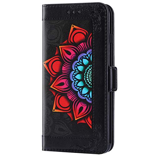 ikasus Cover Compatibile con Samsung Galaxy S10 Lite Custodia Motivo Floreale Custodia a Portafoglio in Pelle PU con Cavalletto e Custodia a Libro,Nero