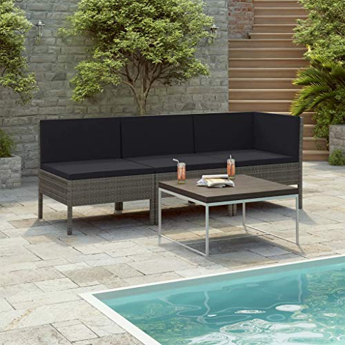 FAMIROSA Set Divani da Giardino 3 pz con Cuscini in Polyrattan Grigio-0204