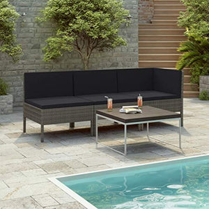 FAMIROSA Set Divani da Giardino 3 pz con Cuscini in Polyrattan Grigio-0204