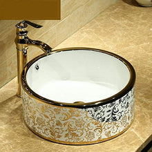 Ayhuir Oro Modello Europa Vintage Style Art lavabo Rubinetto Set Lavabo da appoggio in Ceramica Ciotola Rotonda in Ceramica lavabo lavandino del Bagno