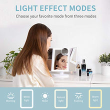 alvorog Specchio Trucco Triplo da Tavolo con Luci 72 LED e Ingrandimento 1X / 2X / 3X / 10X, 180° Rotazione Libera Interruttore Tattile, 3 Colori e Luminosità Regolabile per Il Trucco