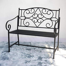 Panchina da Terrazza Parco Panche per Tempo Libero All'aperto, Panca da Giardino in Ghisa Resistente alle Intemperie Antiruggine, Panca 2 Posti con Schienale e Braccioli, Panchina Decorativa Retrò