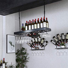 RUXMY Cantinetta Portabottiglie Vino 2 in 1 - Portabottiglie e portabottiglie in Ferro da Appendere al Muro [Altezza 30-60 cm Regolabile] - Portabicchieri a soffitto con Cornice Nera