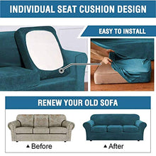 JHLD Velluto Copridivano 4 Pezzo Elasticizzato Fodera per Divano Morbido Sofa Cover Divano Protector Slipcovers Lavabile in Lavatrice per 3 Divano Cuscino-Blu B-3-posti