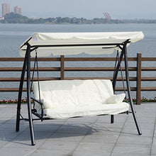 Outsunny Dondolo da Giardino 3 Posti con Tetto Reclinabile Trasformabile Letto in Poliestere Crema 200 x 125 x 170cm