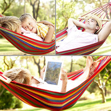 Ertisa Amaca da Giardino 260 x 150 cm, con Barre di Diffusione in Legno e Borsa per Il Trasporto, Amache Traspiranti a Strisce Arcobaleno di Tela Portatili Perfetto per campeggio e attività all'aperto