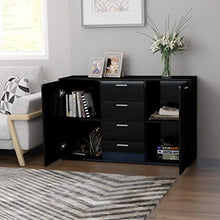 Credenza moderna con cassetti e ripiani 120 x 35,5 x 75 cm, mobile ausiliare con cassetti comò, nero lucido