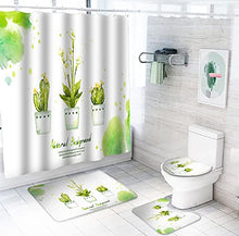 4 PC Tenda per Doccia E Tappeto da Doccia Verde Cactus, Comprende Tappeti Antiscivolo, Coperchio del Coperchio del Water, Tappetino A Forma di U
