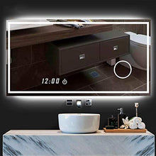 Specchio Specchio Rettangolare Grande, LED Illuminato con Specchio da Bagno Light Touch, Vanity, Anti-Fog + Antideflagrante + Lente d'Ingrandimento + Orologio, 600x