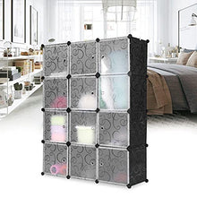 rizzetti Armadio Guardaroba Modulare 12 Cubi 112x37x148 cm Nero con Ricamo