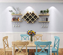 LDM Portabottiglie in Legno per Vino da Parete Portabottiglie in Vetro Champagne 4 Ripiani galleggianti Accessori per Bar Scaffalature (Naturale, Effetto Legno)
