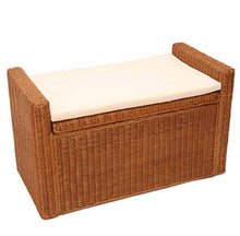 Mendler Baule Panca Contenitore M92 Rattan 44x88x51cm con Cuscino Colore Legno
