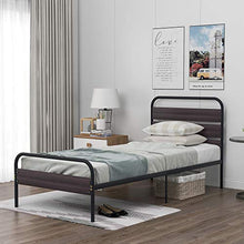 WGYDREAM Letto Struttura Letto Singola in Metallo con Testiera in Legno Base per Rete Nera Solida per Adulti, Bambini, Adolescenti, 90 X 200 Cm