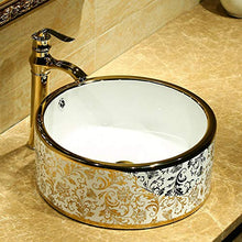 Ayhuir Oro Modello Europa Vintage Style Art lavabo Rubinetto Set Lavabo da appoggio in Ceramica Ciotola Rotonda in Ceramica lavabo lavandino del Bagno