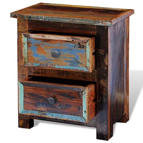 Tidyard Comodino Camera da Letto Vintage,Comodino con 2 Cassetti in Legno Massello di Recupero,Comodino con Cassetti,Comodino Cameretta Vintage,Comodino Vintage 43 x 35 x 51 cm