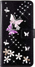 Robinsoni Custodia Compatibile con Samsung Galaxy A70 Cover Sparkle Bling Diamante e Farfalla Pelle PU Portafoglio Libretto Magnetica Cover Brillante Fiore Libro Folio Flip Cover Silicone Cover Nero