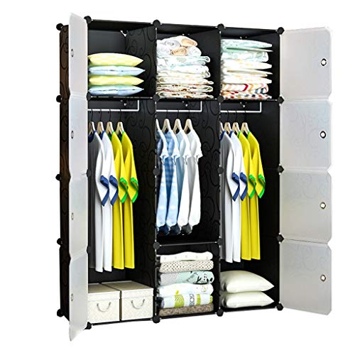 Locker 4-Gitter Armadio 3-Hanging Supporto Rimovibile di Memorizzazione in Plastica Scaffali 12 Porte Abbigliamento Home Camera Nero 111X47X147CM MUMUJIN