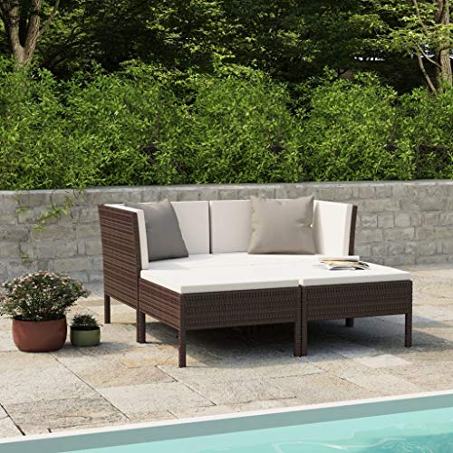 SKM Set Divani da Giardino 4 pz con Cuscini in Polyrattan Marrone (29kg)