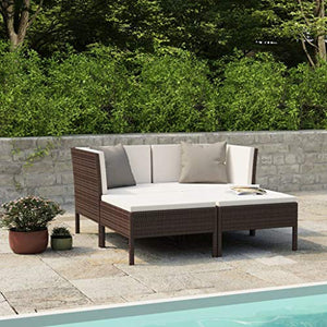 SKM Set Divani da Giardino 4 pz con Cuscini in Polyrattan Marrone (29kg)