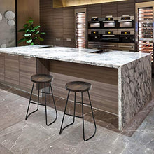 homcom Set 2 Sgabelli Alti da Bar in Stile Industriale con Telaio in Acciaio Nero e Seduta Rotonda in Legno 49.5x44x71cm