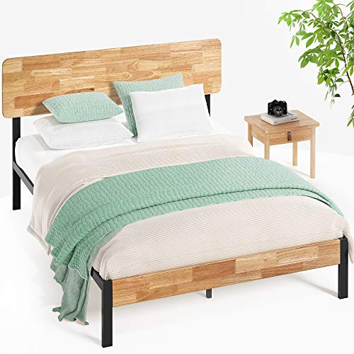 ZINUS Telaio da letto Olivia 36 cm in metallo e legno | Supporto per doghe in legno | Facile da montare | 140 x 190 cm | Naturale